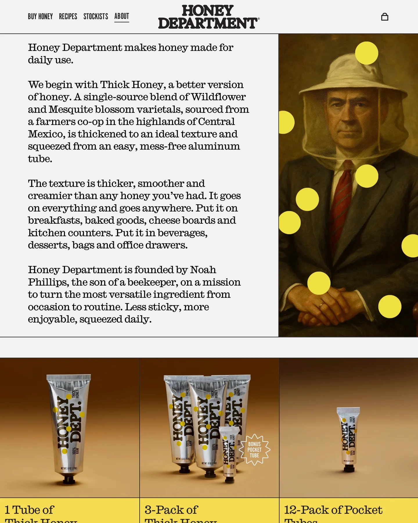 Honey Department About design, captured September 2026
