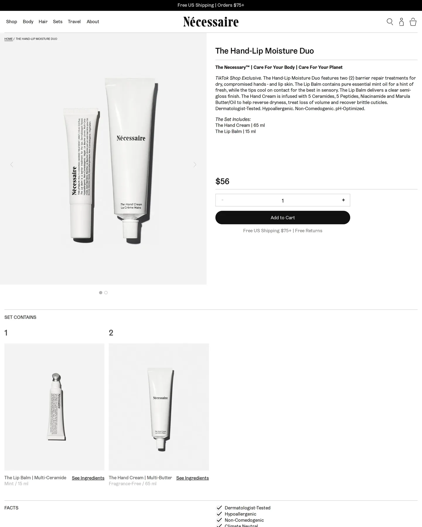 Nécessaire The Hand Lip Moisture Duo design, captured August 2026