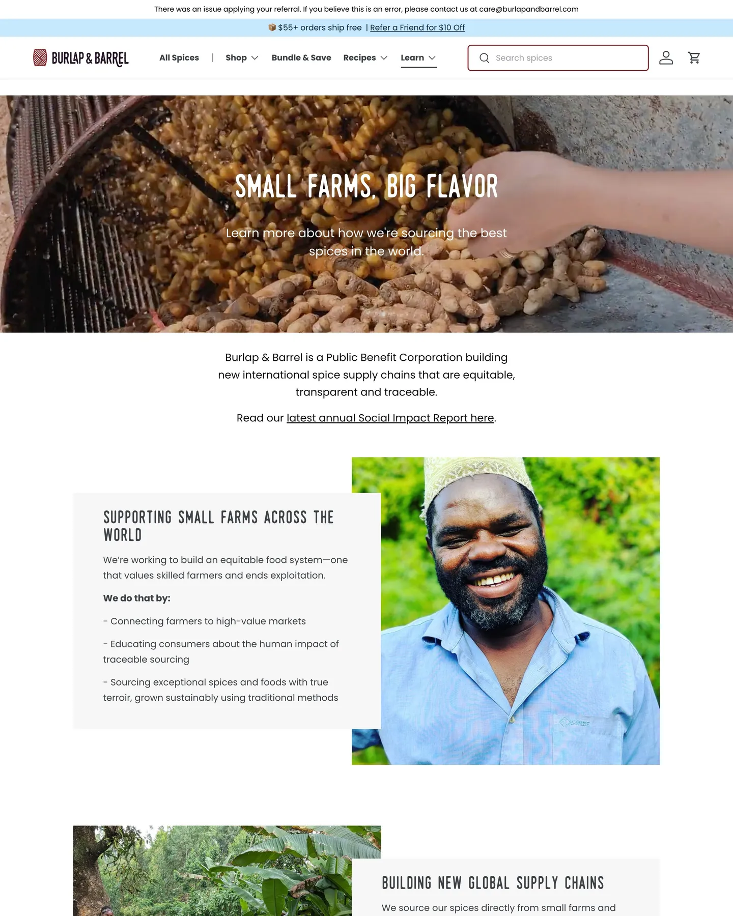 Burlap & Barrel About design, captured September 2026