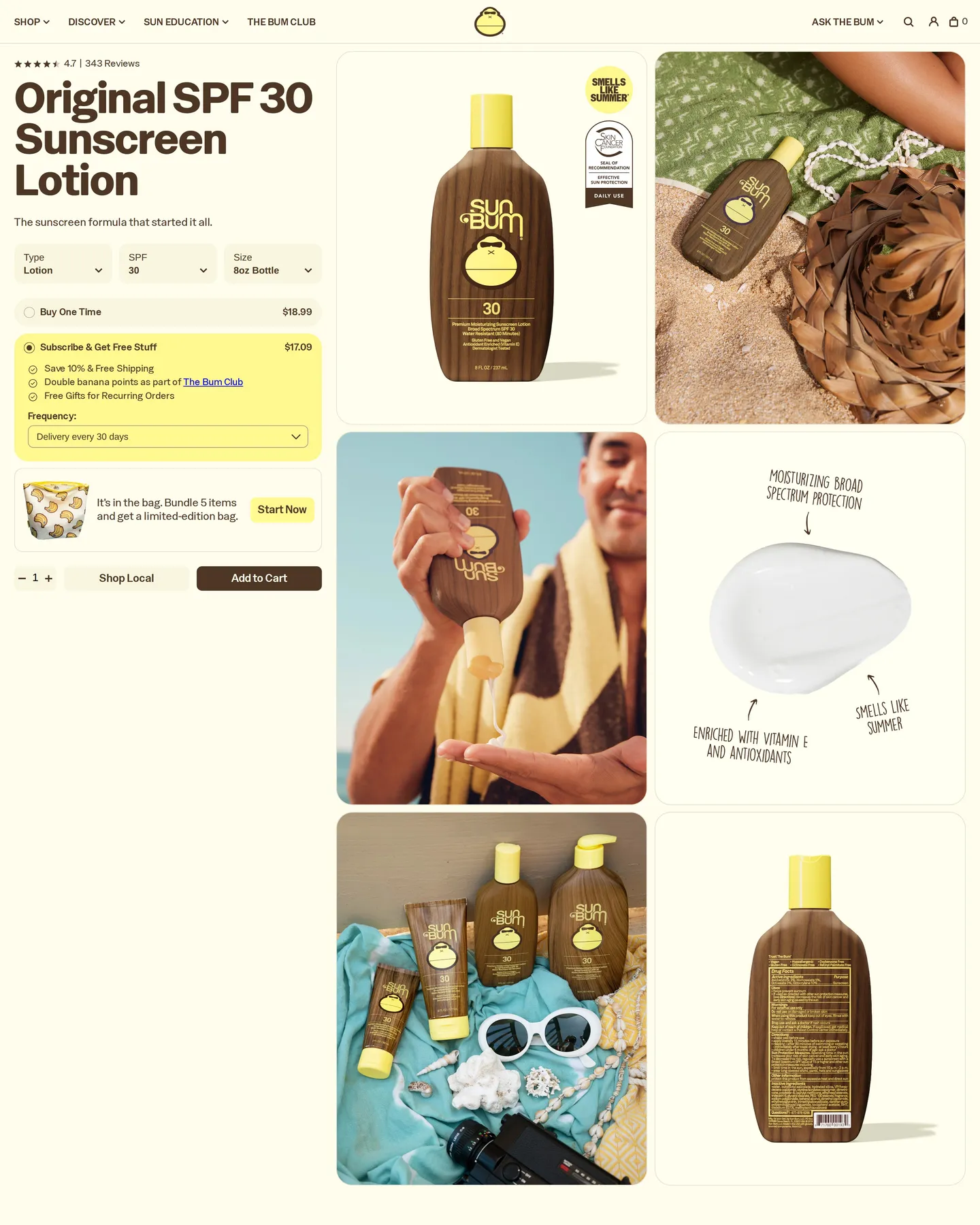 Sun Bum Original SPF 30 Sunscreen Lotion design, captured August 2026