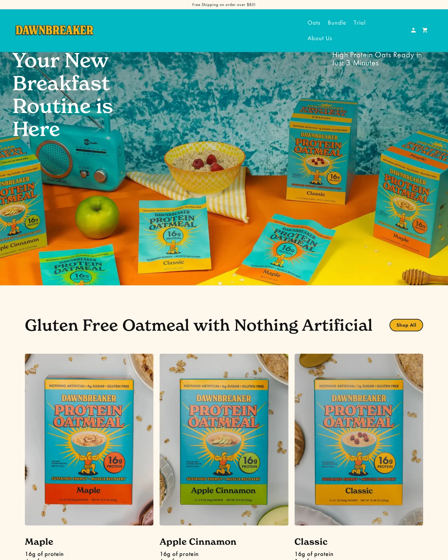 Dawnbreaker Oats homepage design, captured September 2026