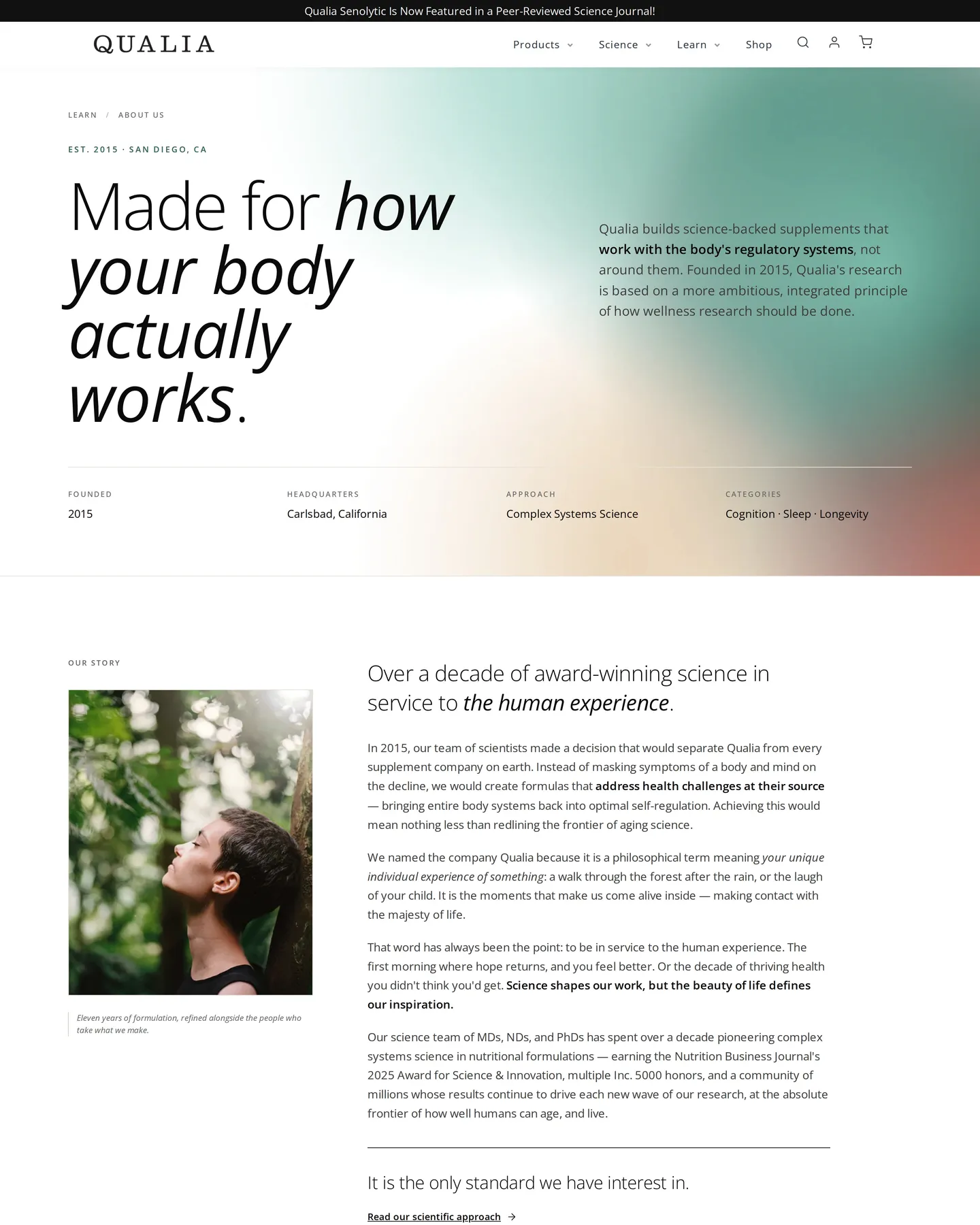 Qualia About design, captured September 2026