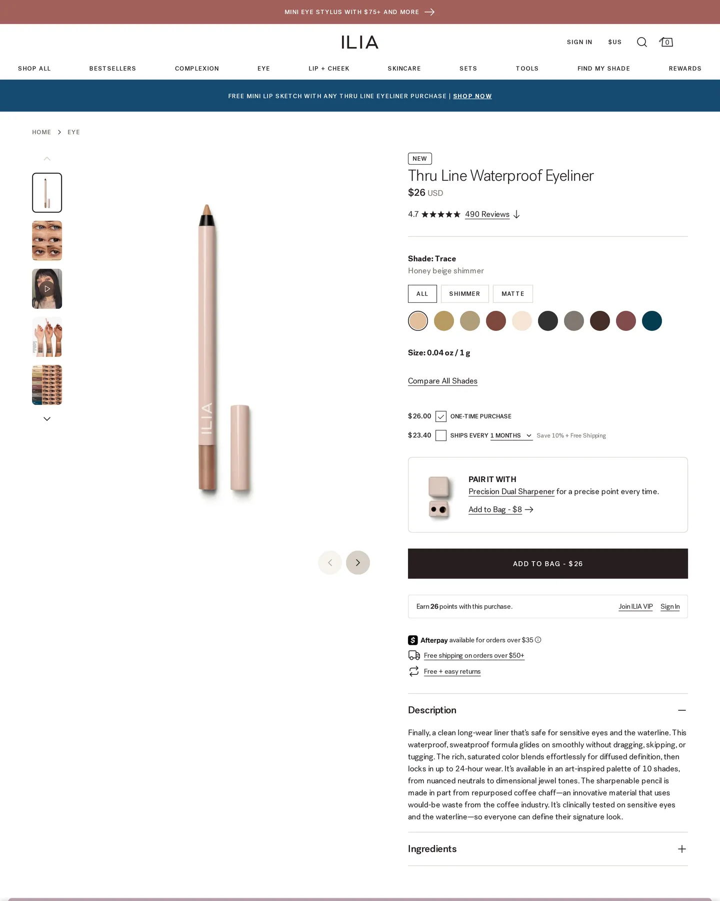 Ilia 24h Thru Line Waterproof Eyeliner design, captured August 2026